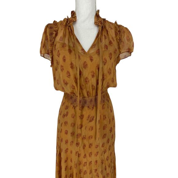 Polo Ralph Lauren Block Print Georgette Tie Neck Dress in Medallion Woodblock - Picture 7 of 14
